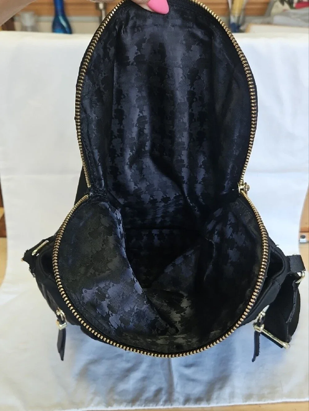 Karl Lagerfeld Black Messenger Bag with Gold Hardware